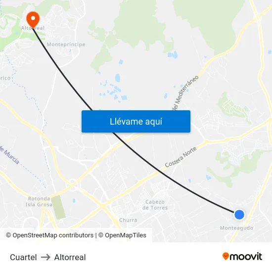 Cuartel to Altorreal map