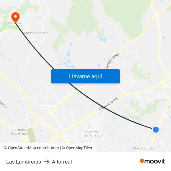 Las Lumbreras to Altorreal map