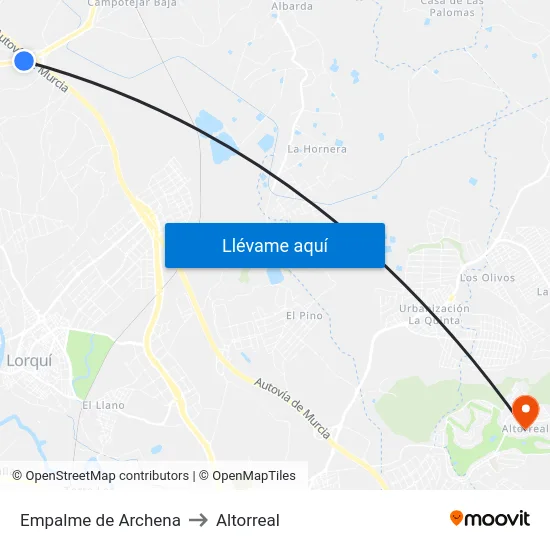 Empalme de Archena to Altorreal map