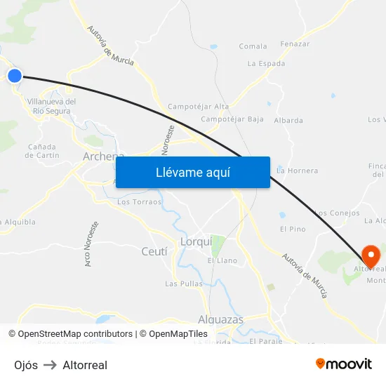Ojós to Altorreal map