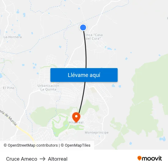 Cruce Ameco to Altorreal map