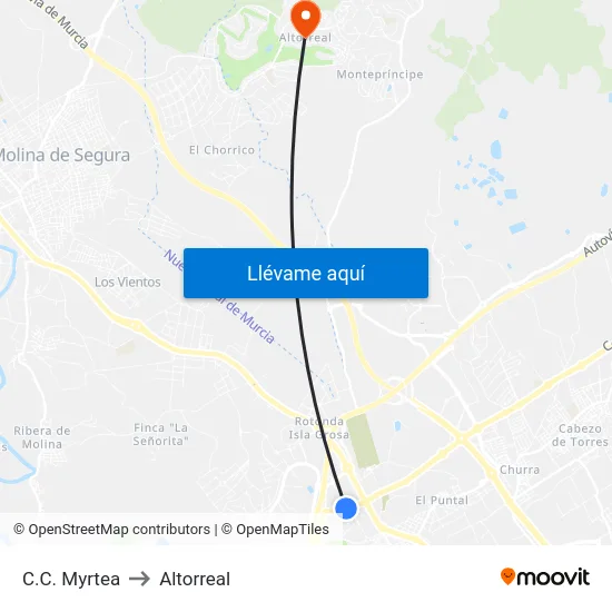 C.C. Myrtea to Altorreal map
