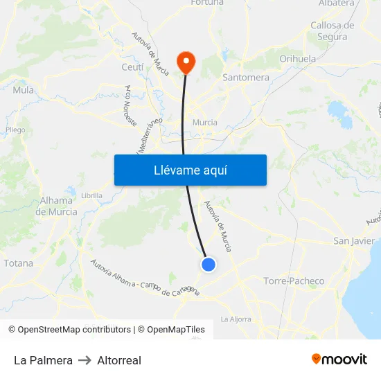 La Palmera to Altorreal map