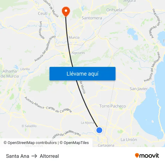 Santa Ana to Altorreal map