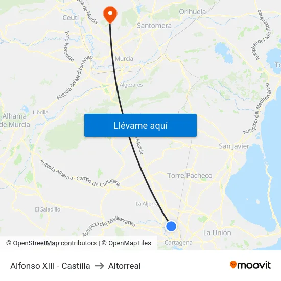 Alfonso XIII - Castilla to Altorreal map