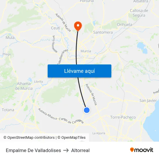 Empalme De Valladolises to Altorreal map