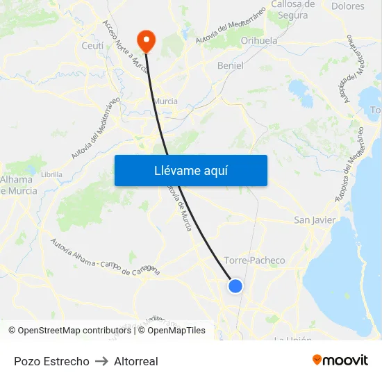 Pozo Estrecho to Altorreal map