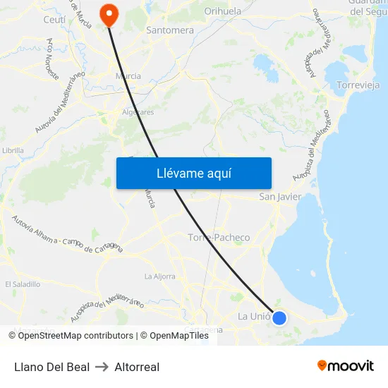 Llano Del Beal to Altorreal map