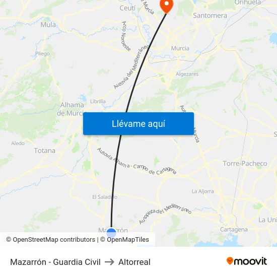 Mazarrón - Guardia Civil to Altorreal map