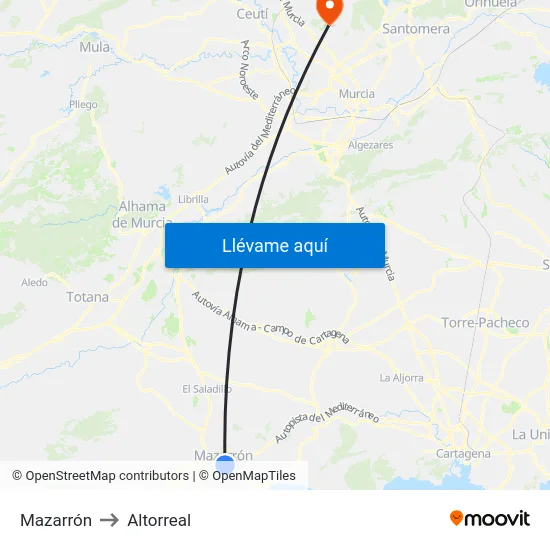Mazarrón to Altorreal map