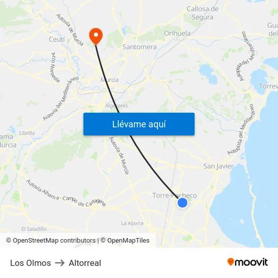 Los Olmos to Altorreal map