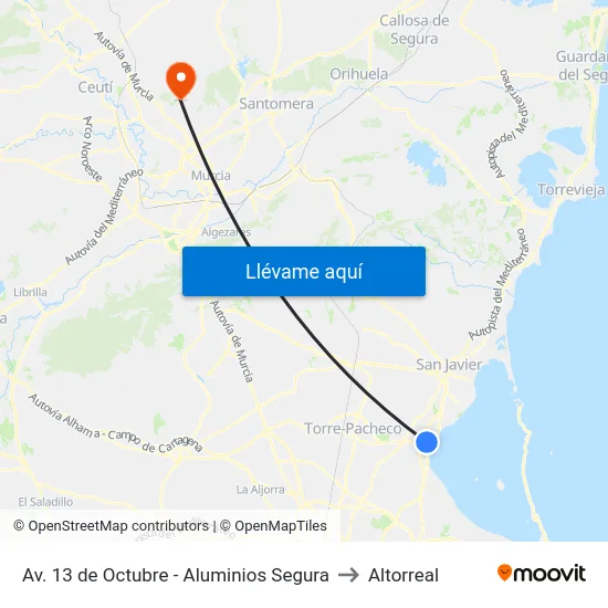 Av. 13 de Octubre - Aluminios Segura to Altorreal map