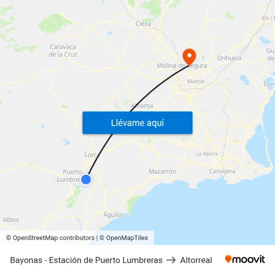 Bayonas - Estación de Puerto Lumbreras to Altorreal map