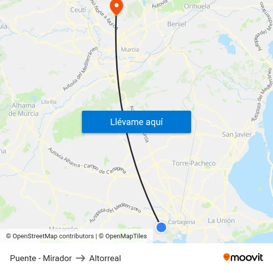 Puente - Mirador to Altorreal map