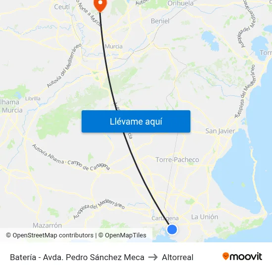 Batería - Avda. Pedro Sánchez Meca to Altorreal map