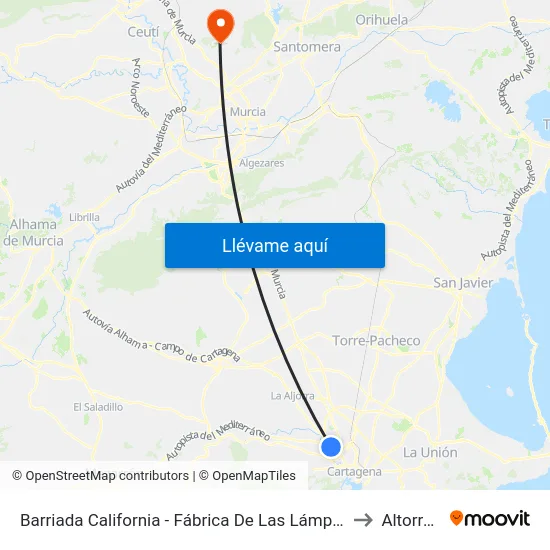 Barriada California - Fábrica De Las Lámparas to Altorreal map