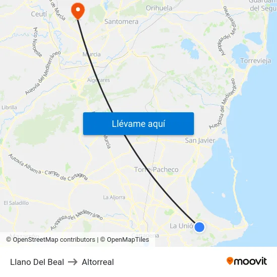 Llano Del Beal to Altorreal map