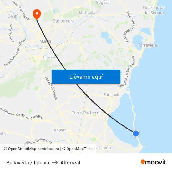 Bellavista / Iglesia to Altorreal map