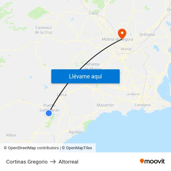 Cortinas Gregorio to Altorreal map
