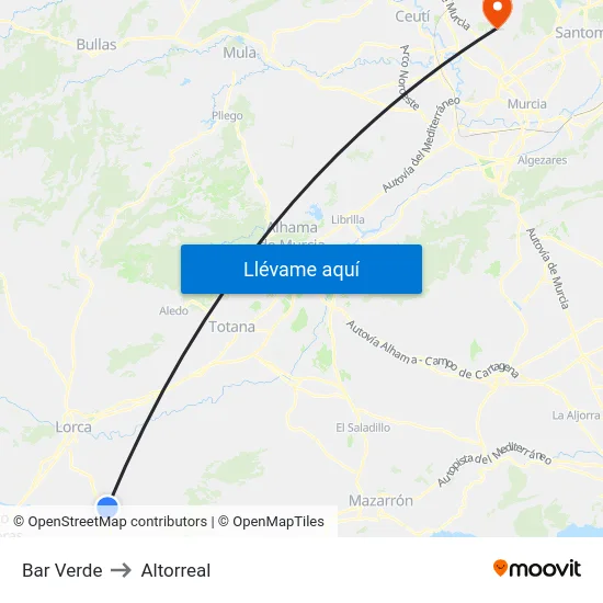 Bar Verde to Altorreal map