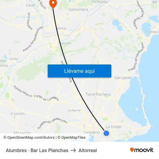 Alumbres - Bar Las Planchas to Altorreal map