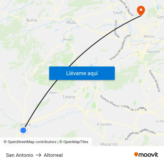 San Antonio to Altorreal map