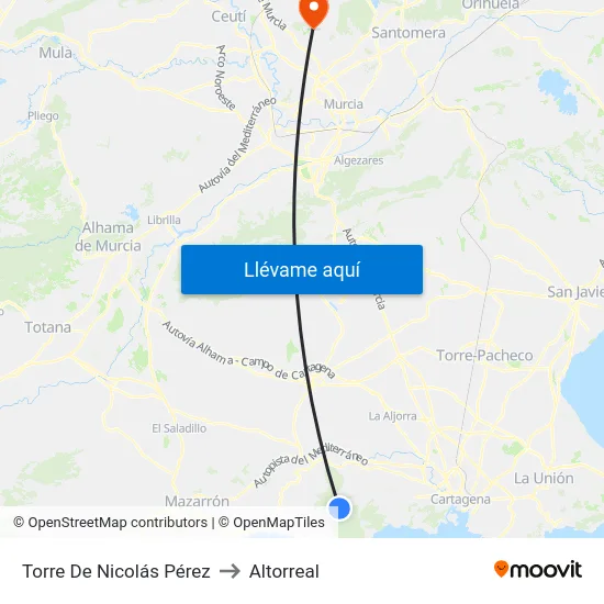 Torre De Nicolás Pérez to Altorreal map