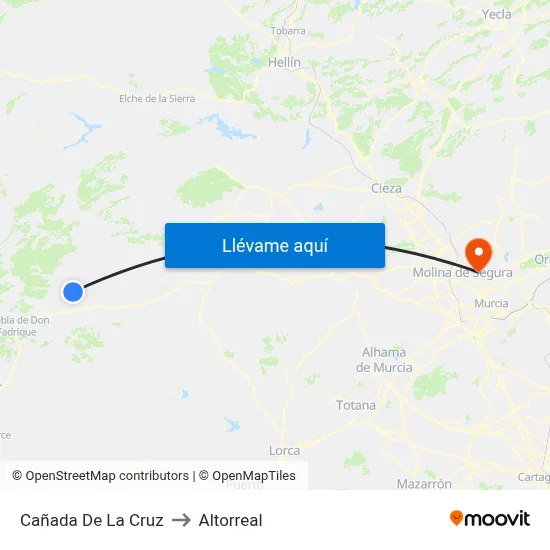 Cañada De La Cruz to Altorreal map