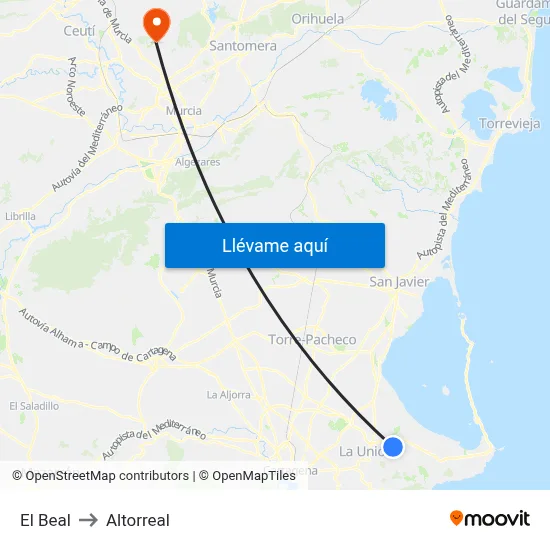 El Beal to Altorreal map