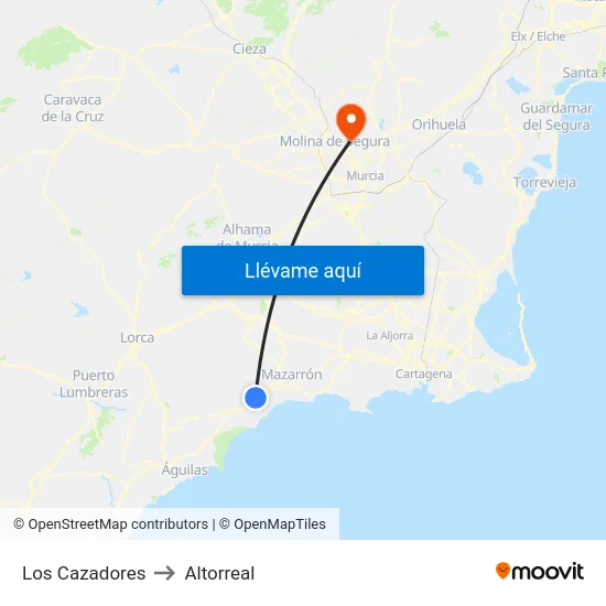 Los Cazadores to Altorreal map