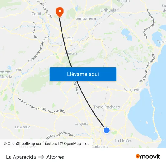 La Aparecida to Altorreal map