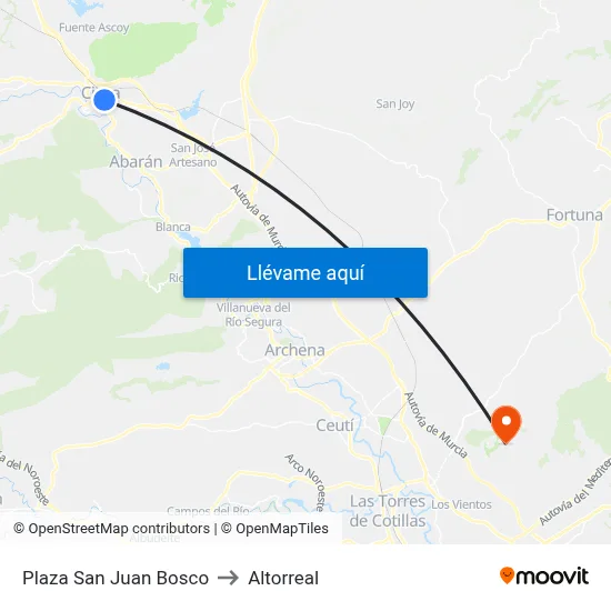 Plaza San Juan Bosco to Altorreal map