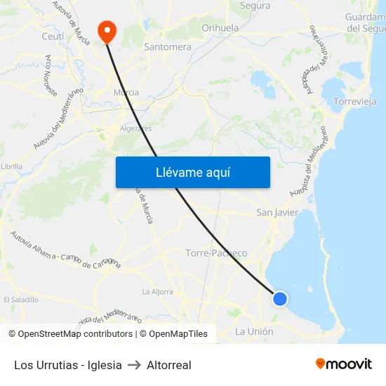 Los Urrutias - Iglesia to Altorreal map