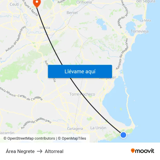 Área Negrete to Altorreal map