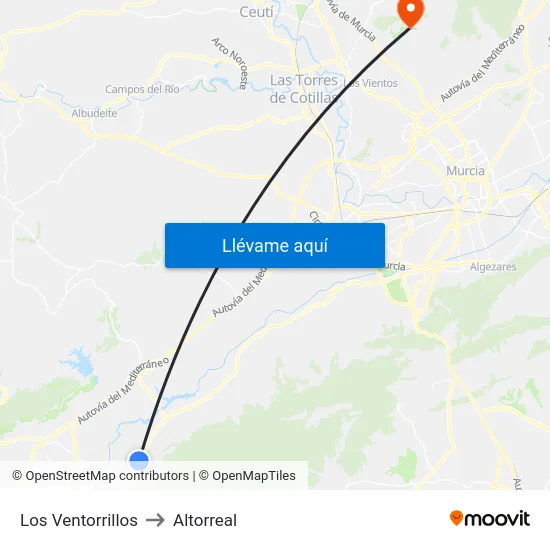 Los Ventorrillos to Altorreal map