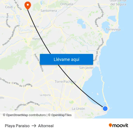 Playa Paraíso to Altorreal map