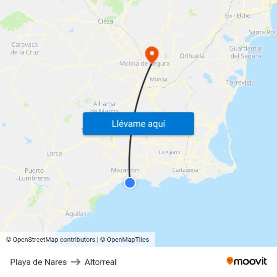 Playa de Nares to Altorreal map