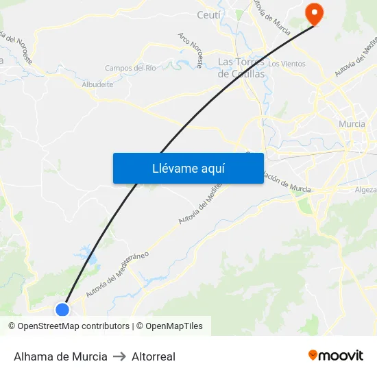 Alhama de Murcia to Altorreal map