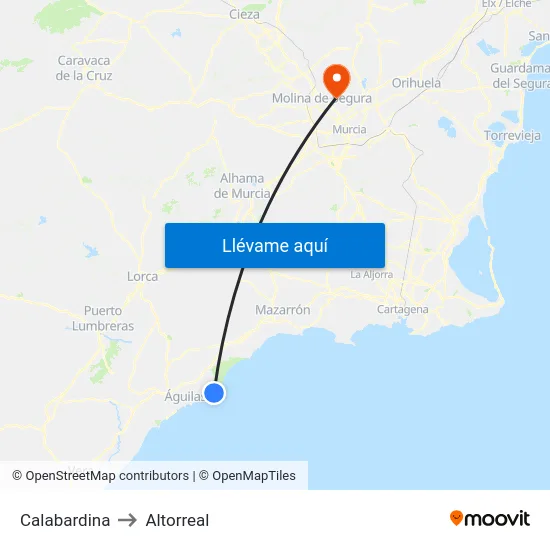 Calabardina to Altorreal map