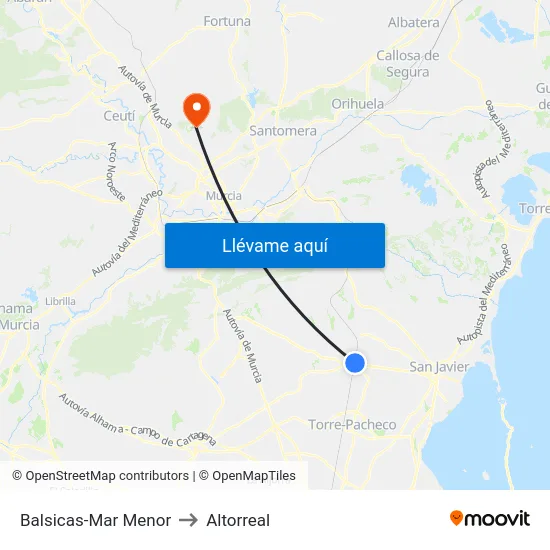Balsicas-Mar Menor to Altorreal map