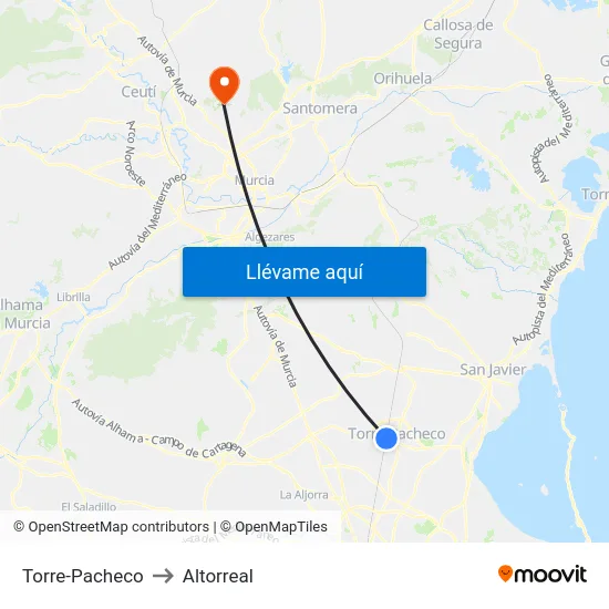 Torre-Pacheco to Altorreal map