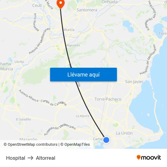 Hospital to Altorreal map
