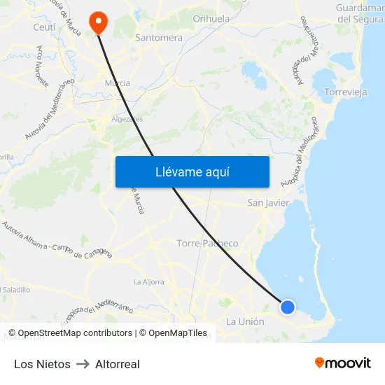 Los Nietos to Altorreal map