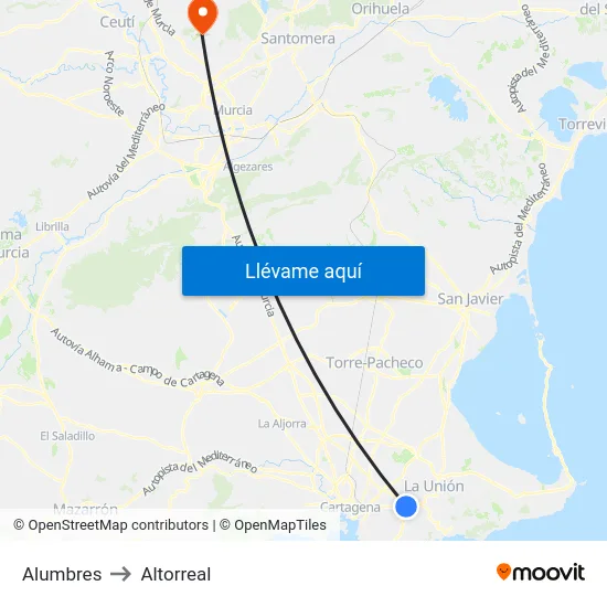Alumbres to Altorreal map