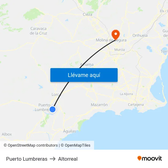 Puerto Lumbreras to Altorreal map