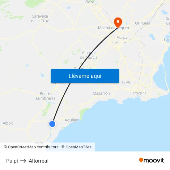 Pulpí to Altorreal map