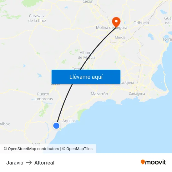 Jaravía to Altorreal map