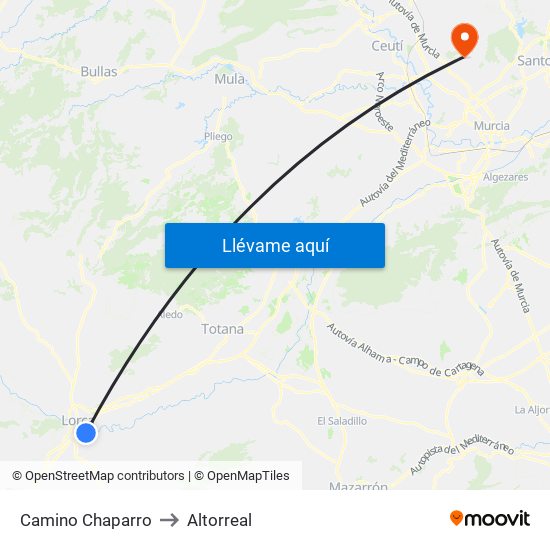 Camino Chaparro to Altorreal map