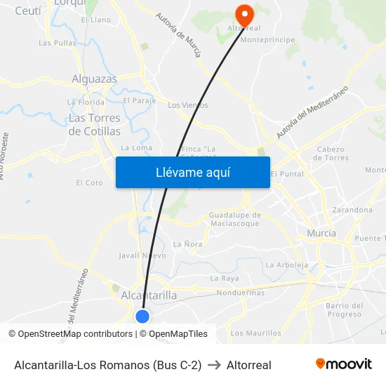 Alcantarilla-Los Romanos (Bus C-2) to Altorreal map