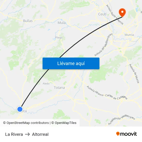 La Rivera to Altorreal map